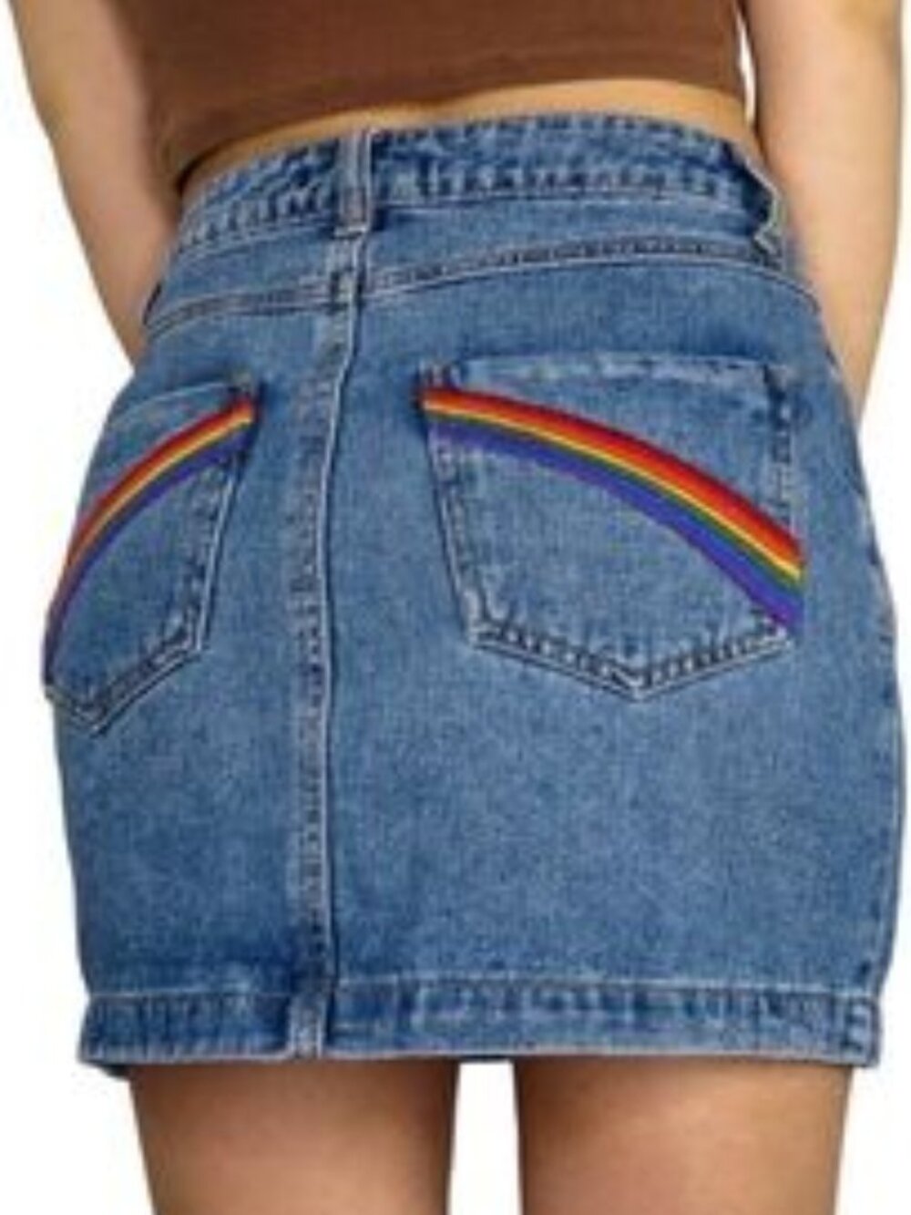 Denim Mini Jean Skirt Rainbow Pride Pockets Size M